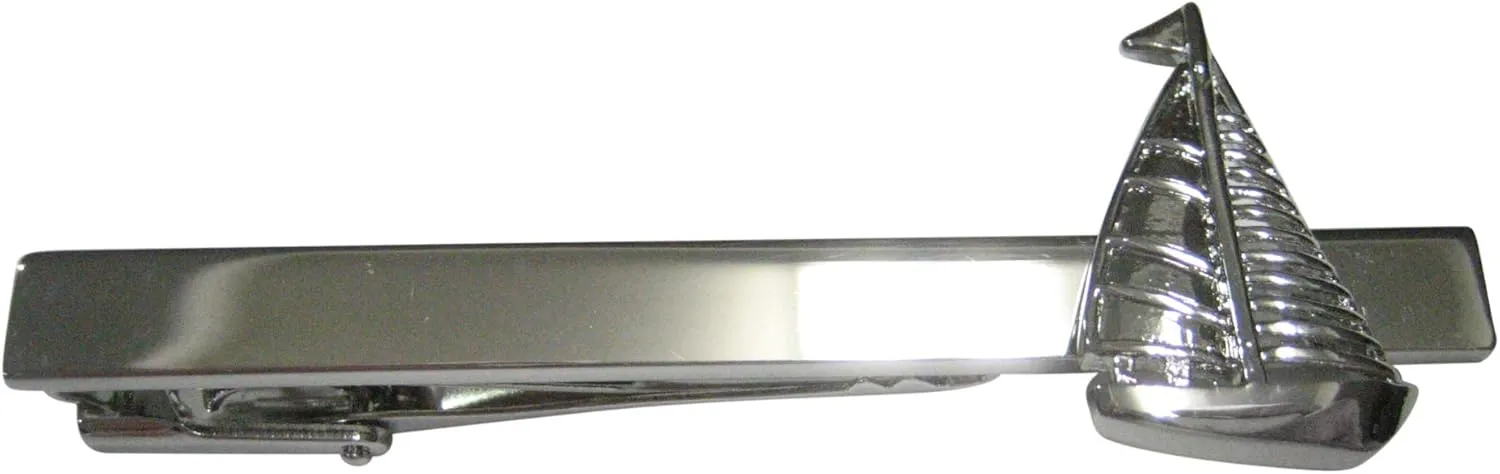 Kiola Designs Silver Toned Shiny Nautical Sail Boat Tie Clip
