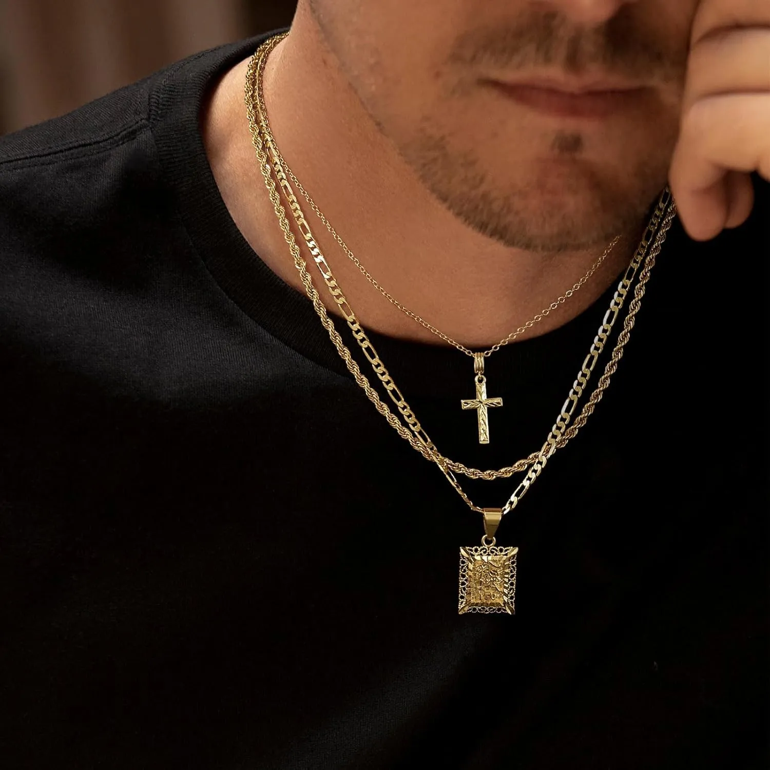 KissYan Zodiac Pendant Necklace for Women Men, 14K Gold Plated Square Constellation Sign Horoscope Figaro Chain Jewelry Birthday Gift