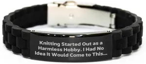 Knitting Enthusiasts Will Love This Funny Quote Glide lock Clasp Bracelet, Birthday Unique Gift for Women, Men, or Friendship, Adjustable and in Premium Packaging