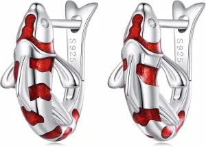 Koi Fish Hoop Earrings for Women S925 Sterling Silver Hypoallergenic Huggie Earrings Lucky Red Carp Small Hoop Earrings Birthday Gifts for Women
