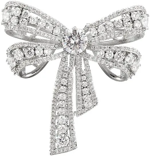 Kokoma Rhinestone Bow Brooch Pin for Women Shiny CZ Crystal Pearl Dangling Ribbon Bow Knot Lapel Pins Wedding Party Dance Banquet Dress Suit Shirt Scraf Clip for Clothes Accessories Jewelry