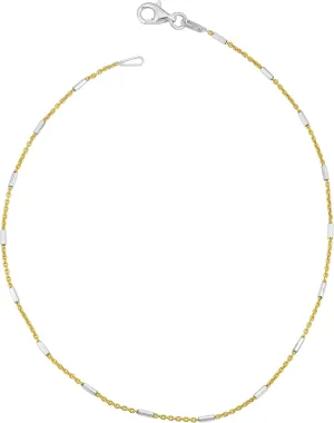 Kooljewelry Sterling Silver Bar Station Yellow Gold Plated Rolo Chain Anklet (1.2 mm, 10 inch)