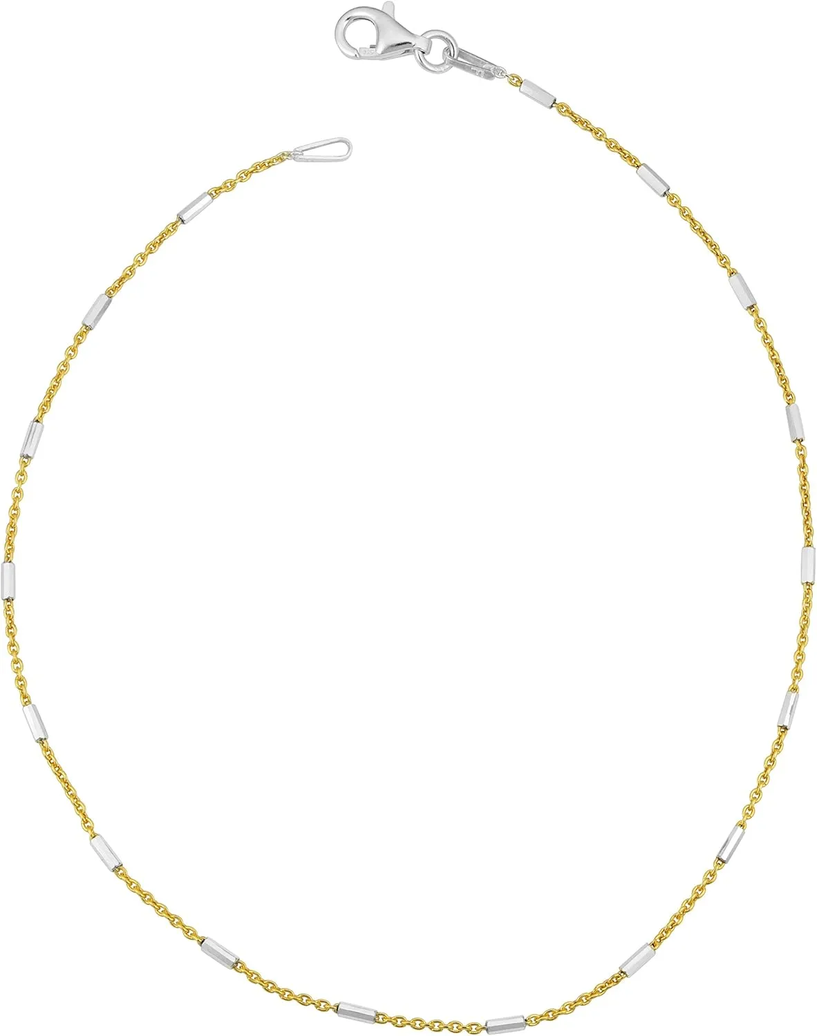 Kooljewelry Sterling Silver Bar Station Yellow Gold Plated Rolo Chain Anklet (1.2 mm, 10 inch)