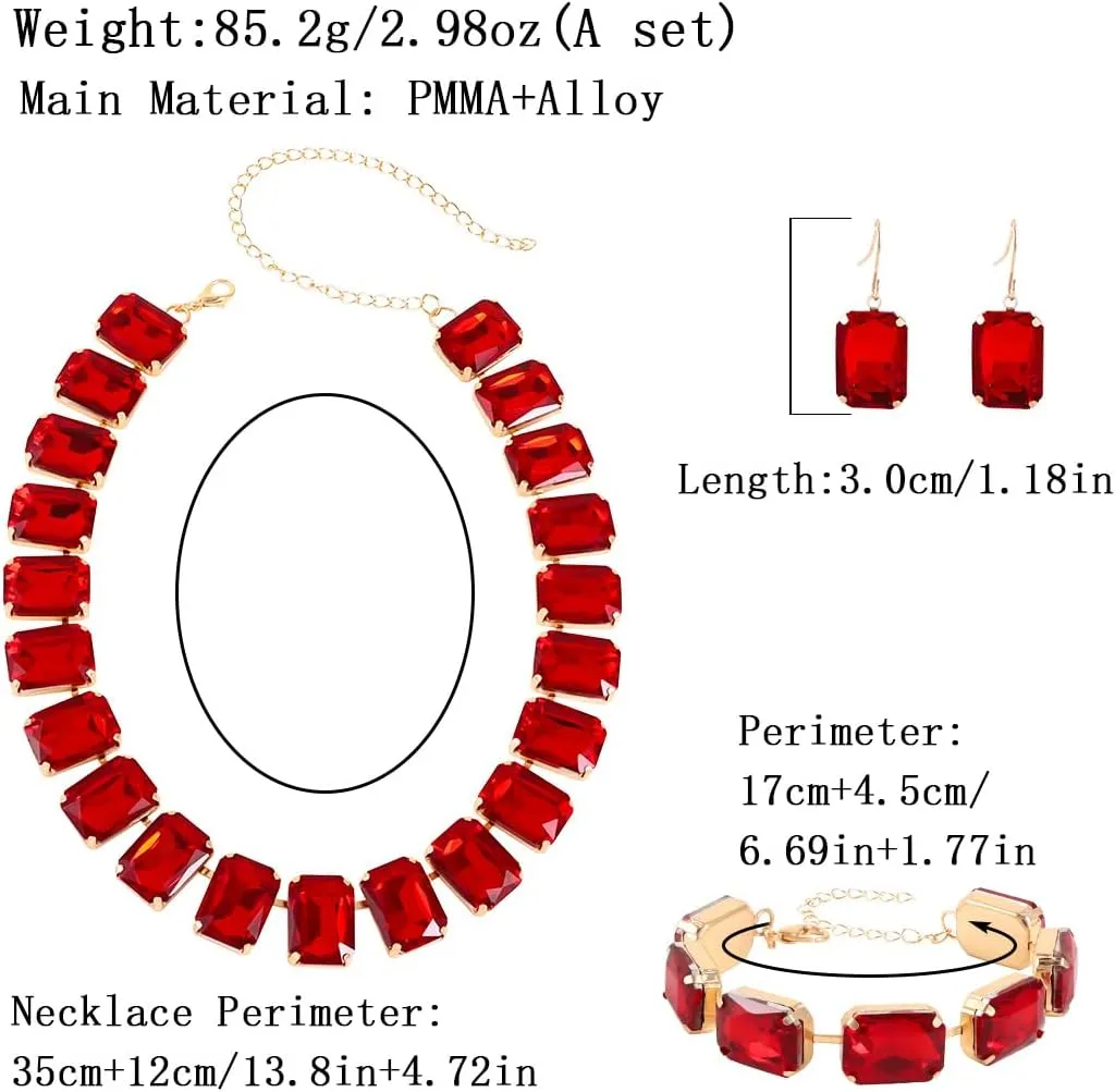 KOSMOS-LI Rectangle Faux Crystal Jewelry Sets Includ Necklace Bracelet Earrings For Women