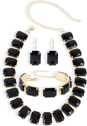 KOSMOS-LI Rectangle Faux Crystal Jewelry Sets Includ Necklace Bracelet Earrings For Women