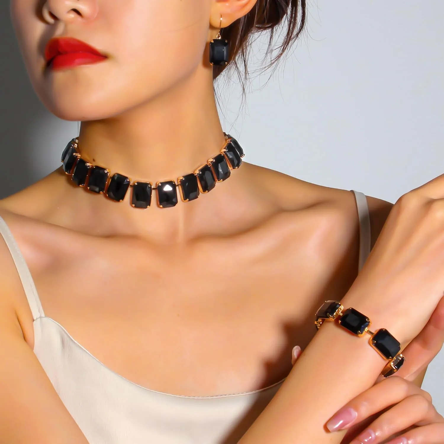 KOSMOS-LI Rectangle Faux Crystal Jewelry Sets Includ Necklace Bracelet Earrings For Women