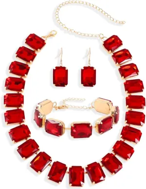 KOSMOS-LI Rectangle Faux Crystal Jewelry Sets Includ Necklace Bracelet Earrings For Women
