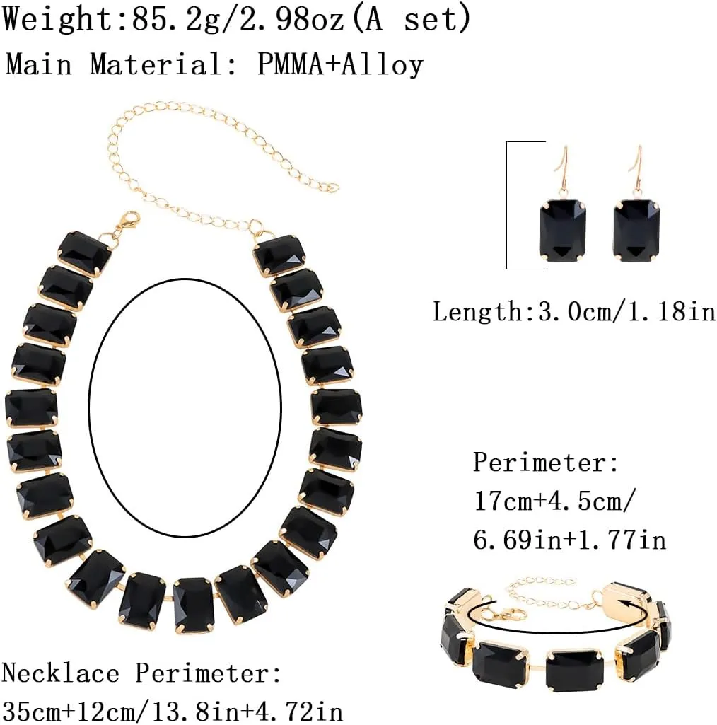KOSMOS-LI Rectangle Faux Crystal Jewelry Sets Includ Necklace Bracelet Earrings For Women