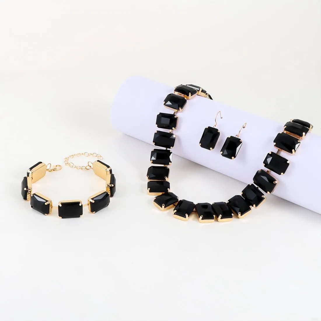 KOSMOS-LI Rectangle Faux Crystal Jewelry Sets Includ Necklace Bracelet Earrings For Women