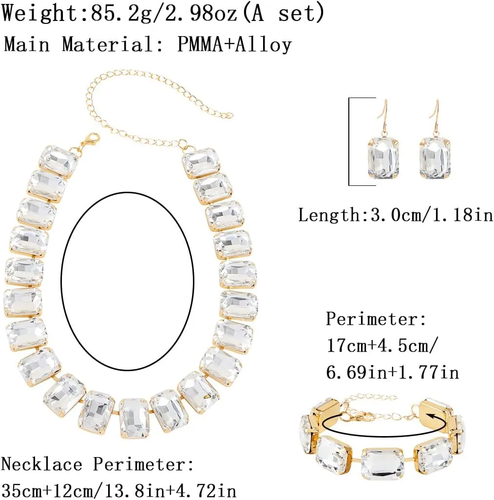 KOSMOS-LI Rectangle Faux Crystal Jewelry Sets Includ Necklace Bracelet Earrings For Women