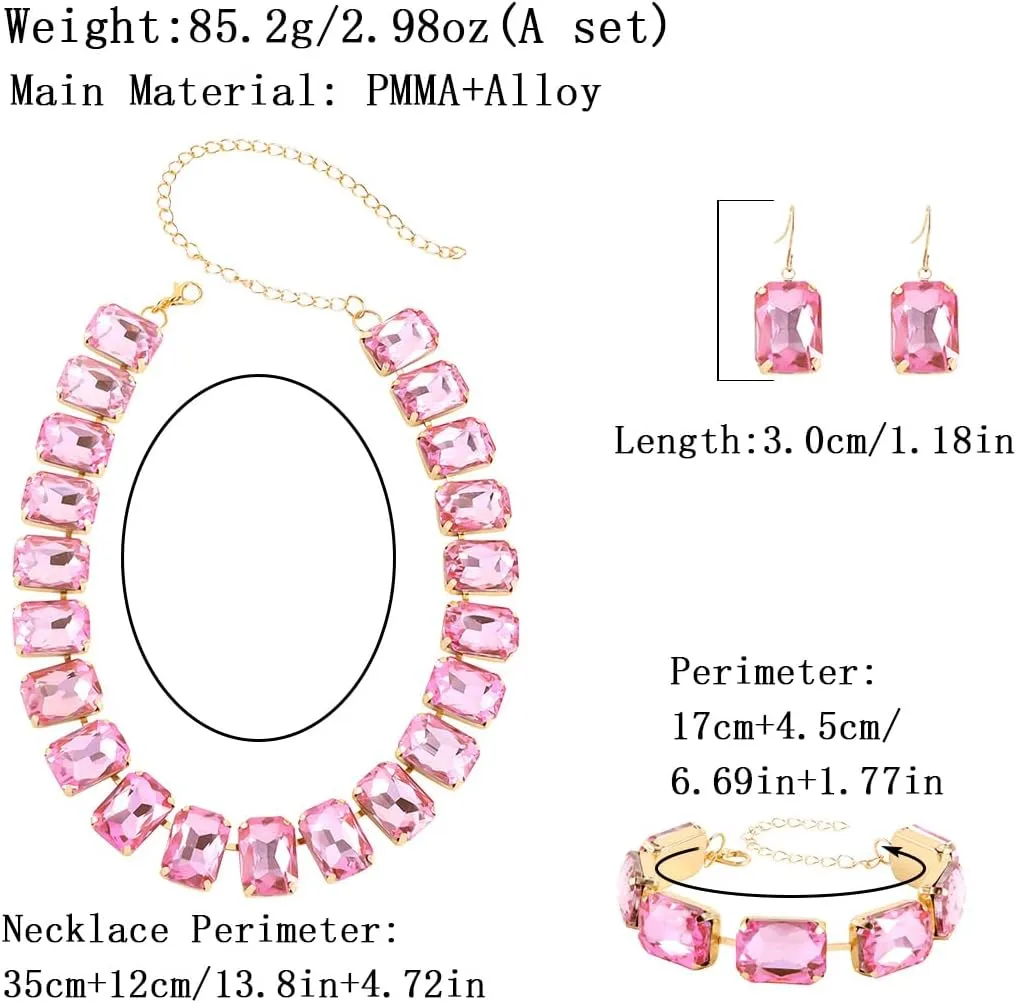 KOSMOS-LI Rectangle Faux Crystal Jewelry Sets Includ Necklace Bracelet Earrings For Women