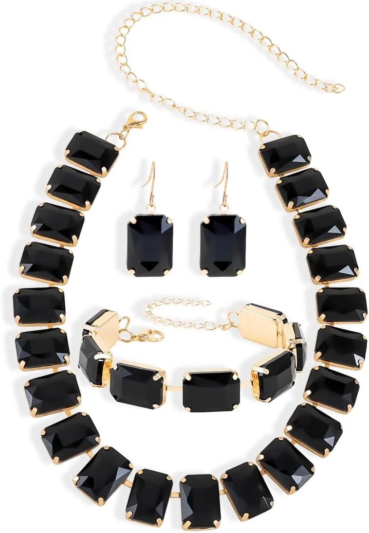 KOSMOS-LI Rectangle Faux Crystal Jewelry Sets Includ Necklace Bracelet Earrings For Women