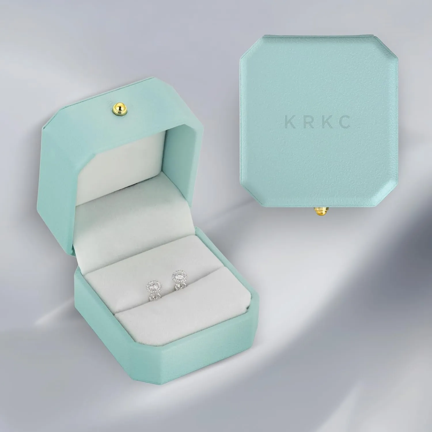 KRKC Moissanite Earrings, Lab Created Diamond Stud Earrings For Women Men, 14K Golden-Plated, 925 Sterling Silver Earrings, D Color VVS1, Valentines Christmas Gift, Halo Style, Push Back, 0.2CT-8CT
