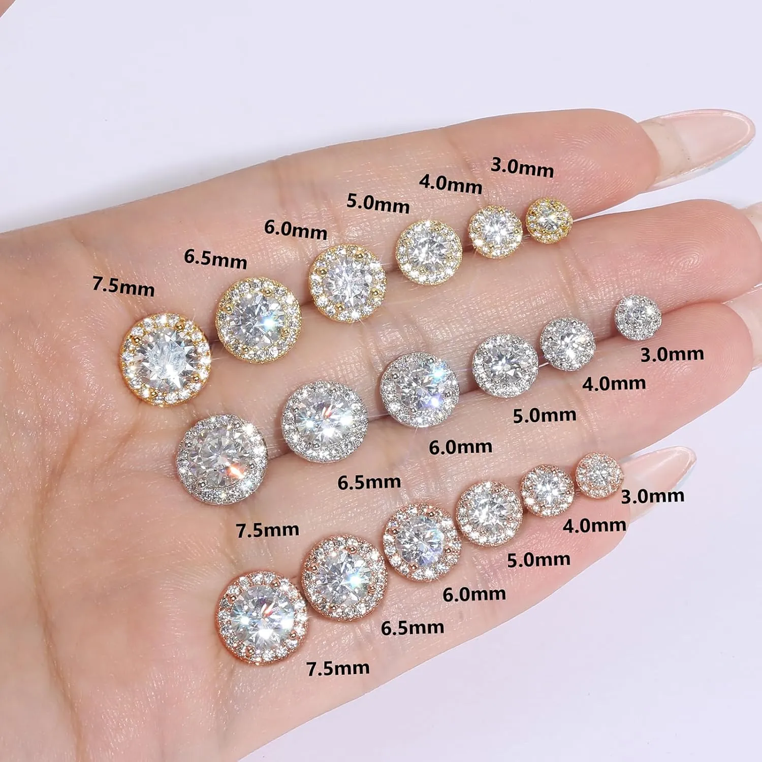 KRKC Moissanite Earrings, Lab Created Diamond Stud Earrings For Women Men, 14K Golden-Plated, 925 Sterling Silver Earrings, D Color VVS1, Valentines Christmas Gift, Halo Style, Push Back, 0.2CT-8CT