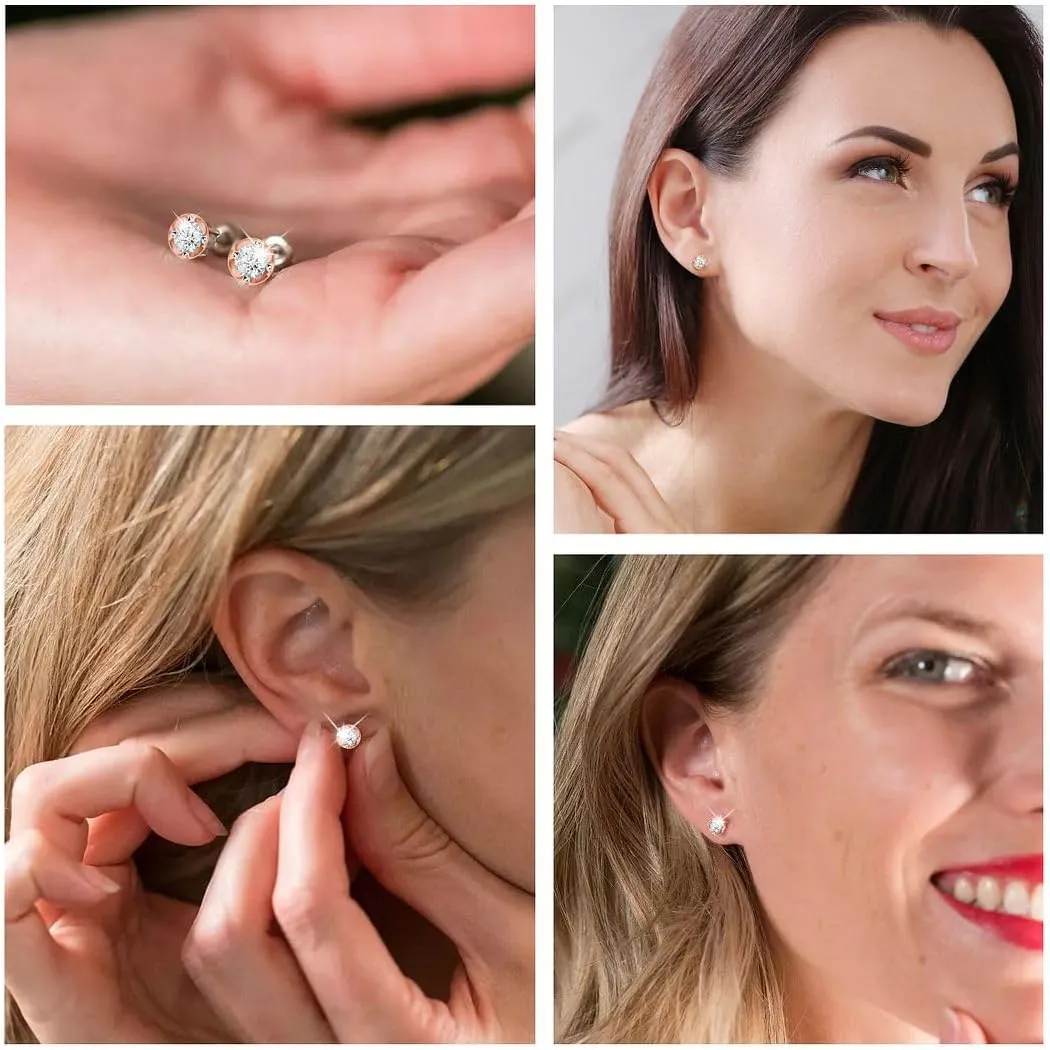 Lab Grown Diamond Earrings for Women in 925 Sterling Silver with Gold/Platinum Plated - Diamond Studs - 0.20 ctw, I2 Clarity Wedding Anniversary Jewelry Birthday Gifts for Her