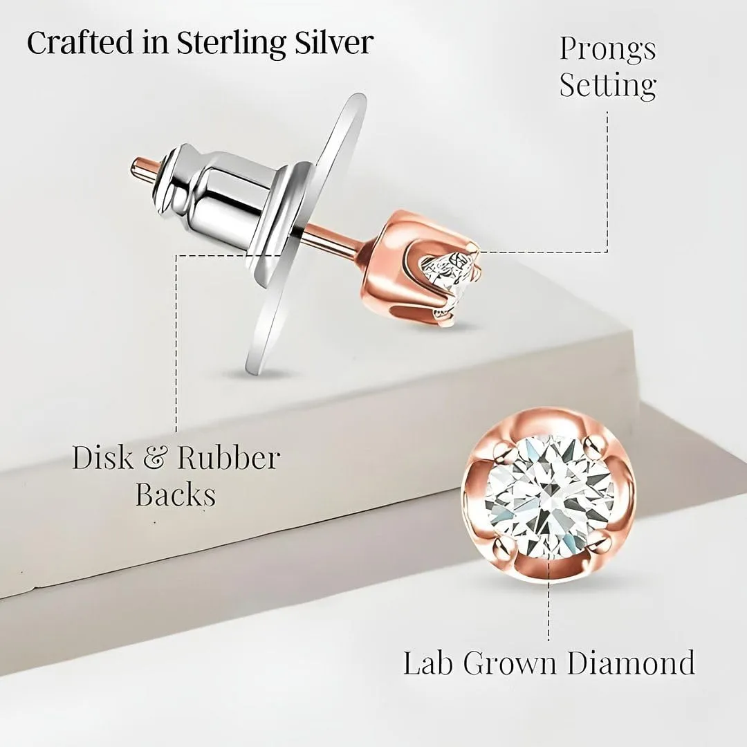 Lab Grown Diamond Earrings for Women in 925 Sterling Silver with Gold/Platinum Plated - Diamond Studs - 0.20 ctw, I2 Clarity Wedding Anniversary Jewelry Birthday Gifts for Her