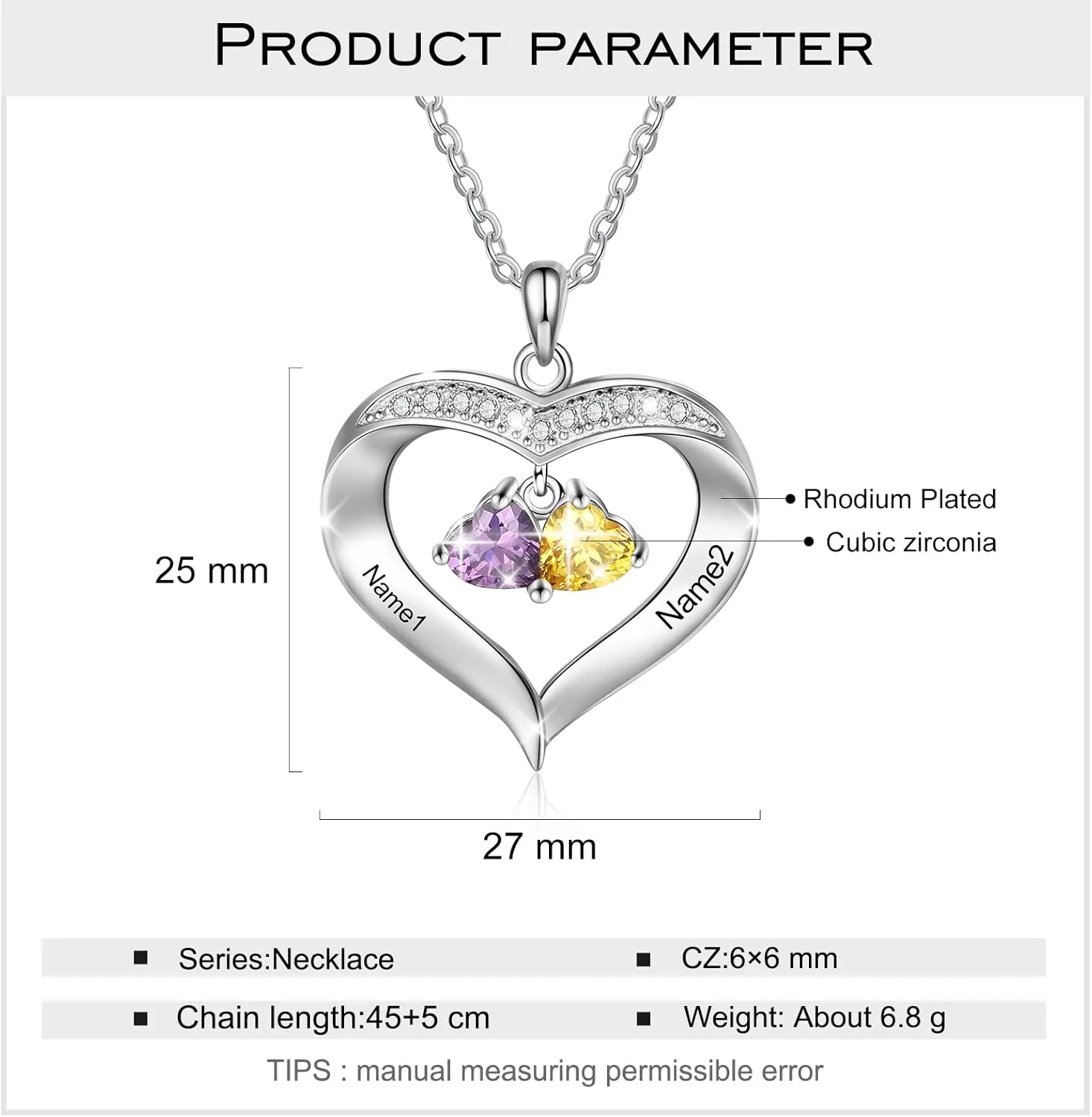 Lam Hub Fong Custom Birthstone Name Necklace for Mother and Daughter - Personalized Heart Necklace with 1-8 Birthstones, Perfect Mothers Day, Birthday or Christmas Gift for Mom, Grandma, or Women