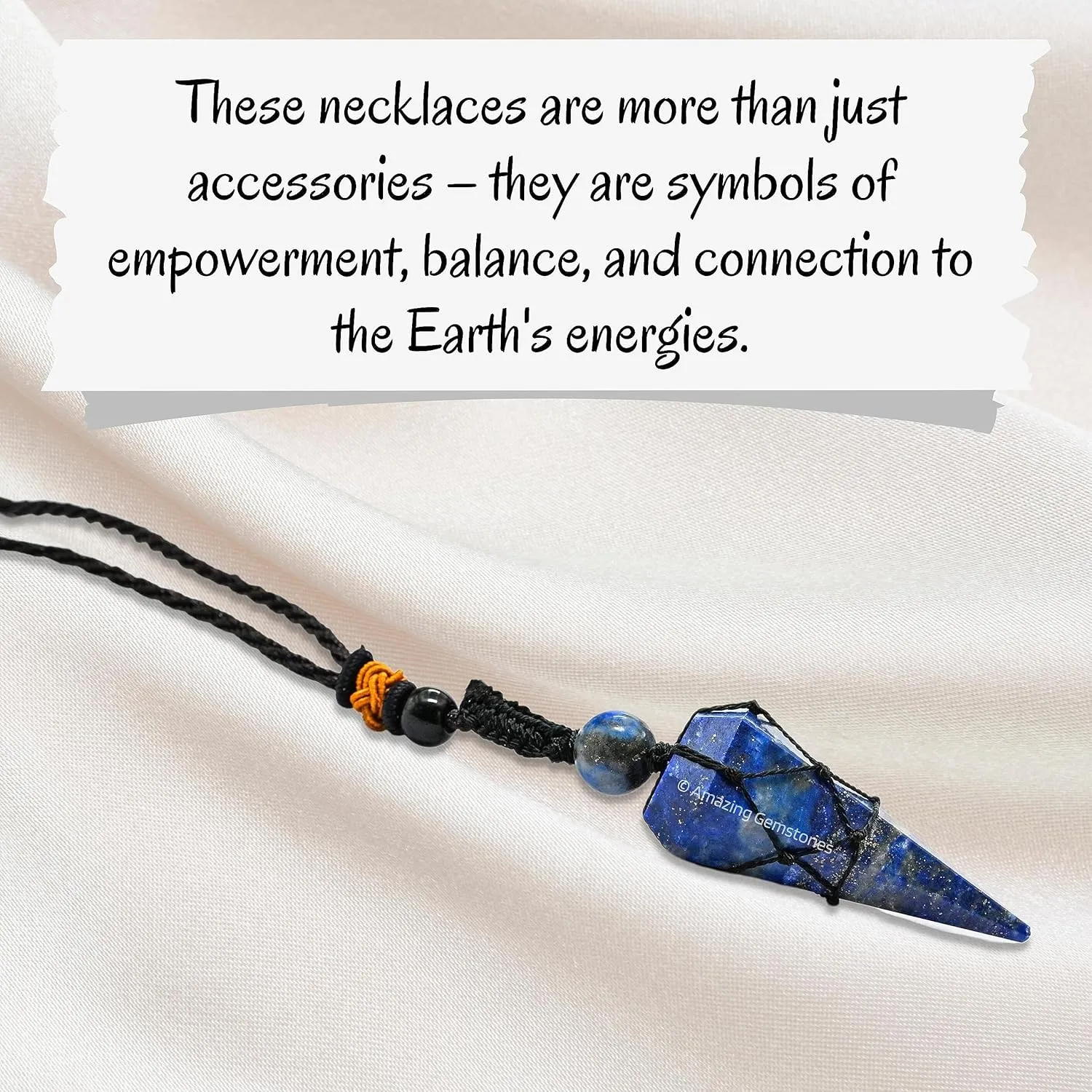 Lapis Lazuli Crystal Jewelry for Men : Elegant and Stylish Men Jewelry, Unique Women Men Necklace with Lapis Lazuli Crystal Stone Holder Necklace Pendulum (Black Macrame)