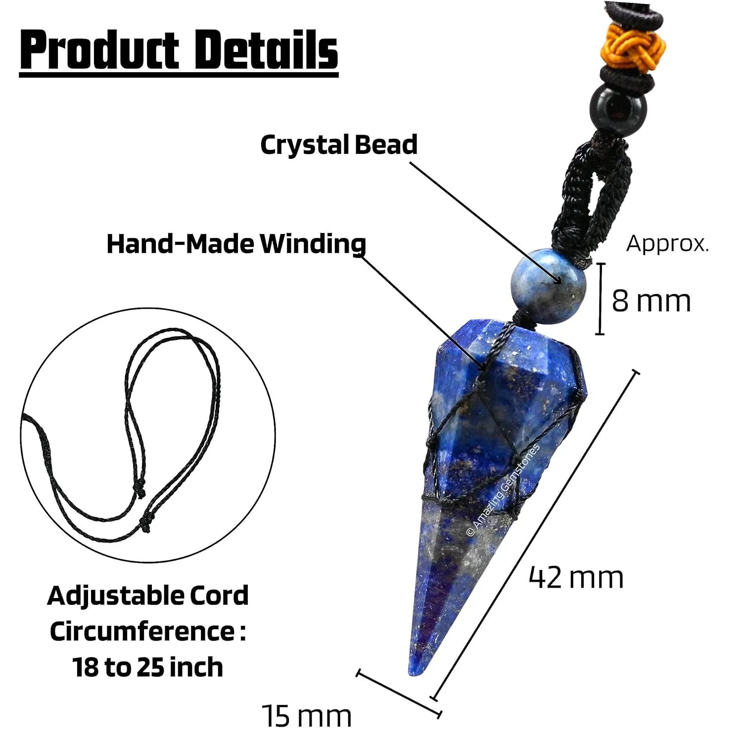 Lapis Lazuli Crystal Jewelry for Men : Elegant and Stylish Men Jewelry, Unique Women Men Necklace with Lapis Lazuli Crystal Stone Holder Necklace Pendulum (Black Macrame)