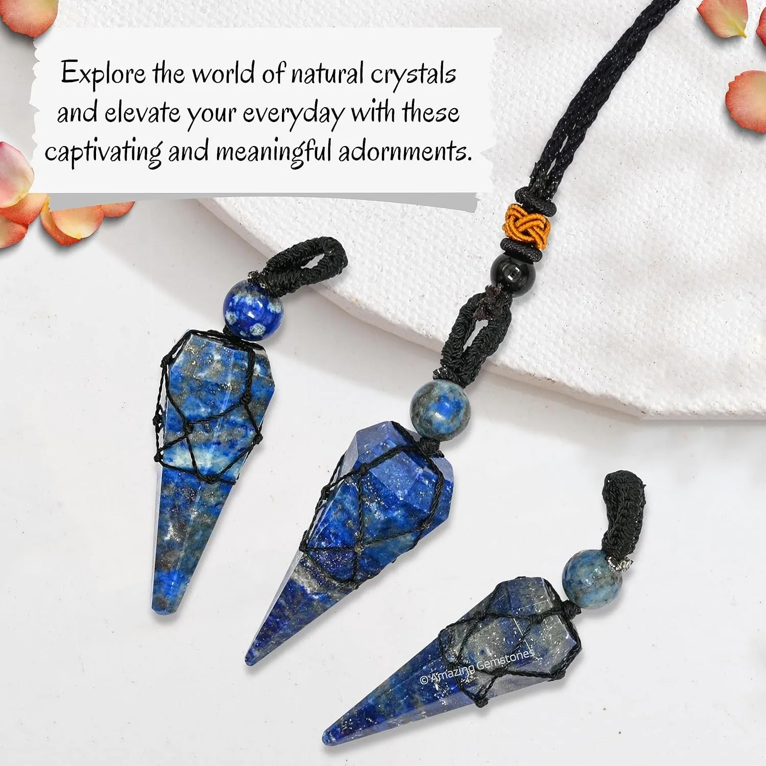 Lapis Lazuli Crystal Jewelry for Men : Elegant and Stylish Men Jewelry, Unique Women Men Necklace with Lapis Lazuli Crystal Stone Holder Necklace Pendulum (Black Macrame)