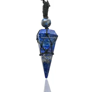 Lapis Lazuli Crystal Jewelry for Men : Elegant and Stylish Men Jewelry, Unique Women Men Necklace with Lapis Lazuli Crystal Stone Holder Necklace Pendulum (Black Macrame)