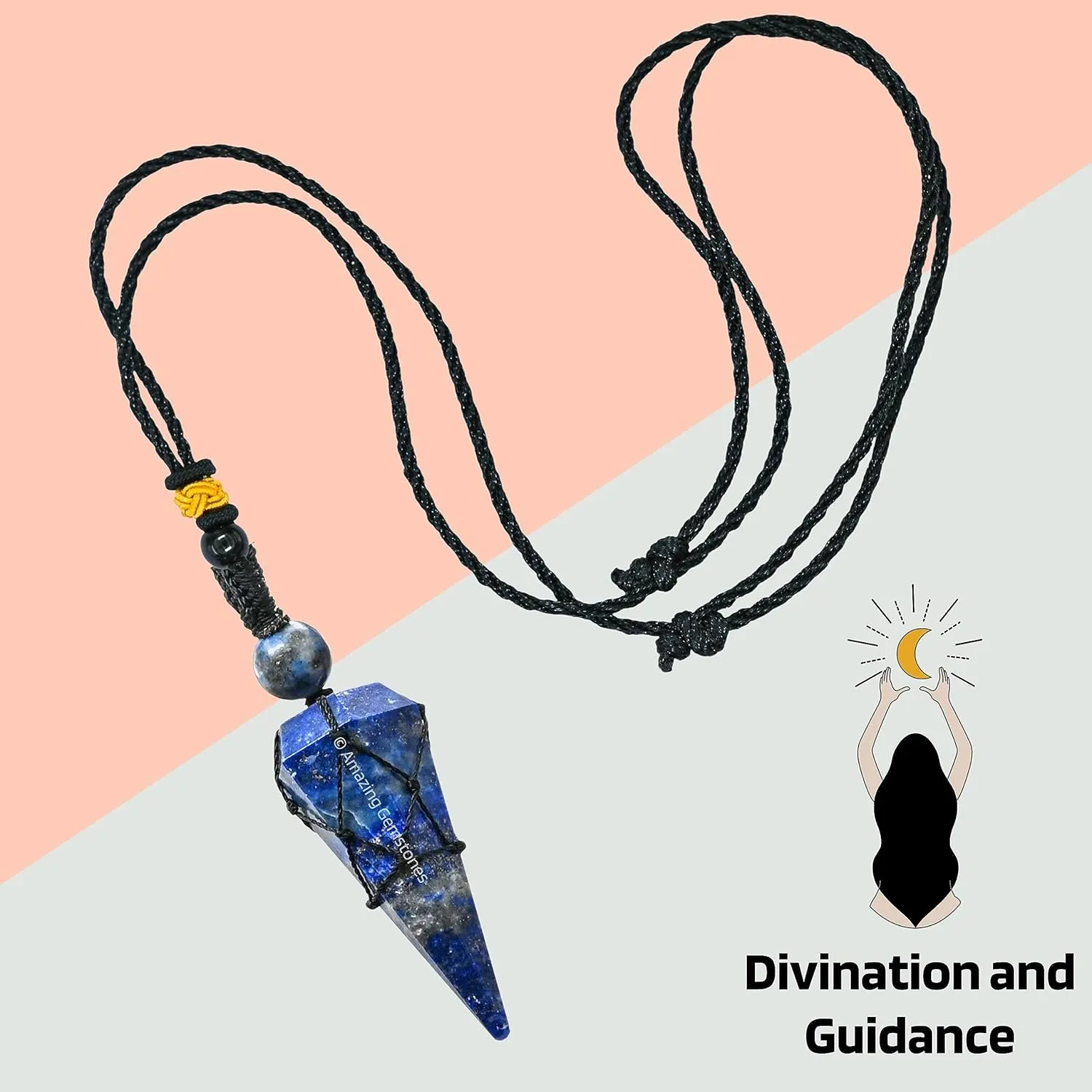Lapis Lazuli Crystal Jewelry for Men : Elegant and Stylish Men Jewelry, Unique Women Men Necklace with Lapis Lazuli Crystal Stone Holder Necklace Pendulum (Black Macrame)