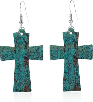Large Cross Dangle Earrings for Women Wave Point Leather Earrings Vintage Religious Jewelry Gifts