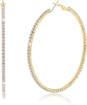Large Hoop Earrings for Women Rhinestone Crystal Big Circle Hoops Stud Earrings Bridal Wedding Jewelry