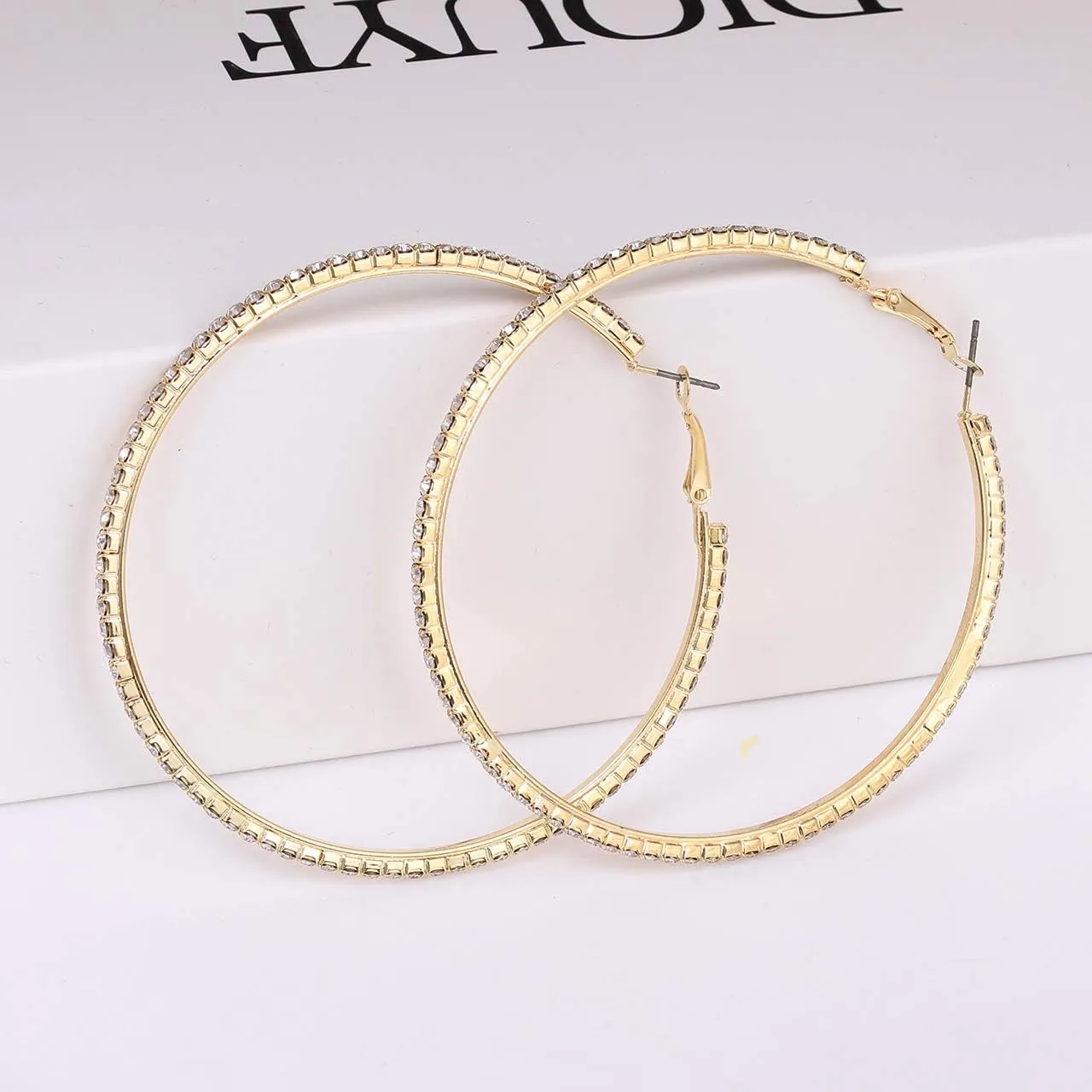 Large Hoop Earrings for Women Rhinestone Crystal Big Circle Hoops Stud Earrings Bridal Wedding Jewelry