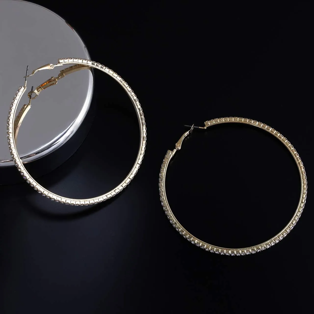 Large Hoop Earrings for Women Rhinestone Crystal Big Circle Hoops Stud Earrings Bridal Wedding Jewelry