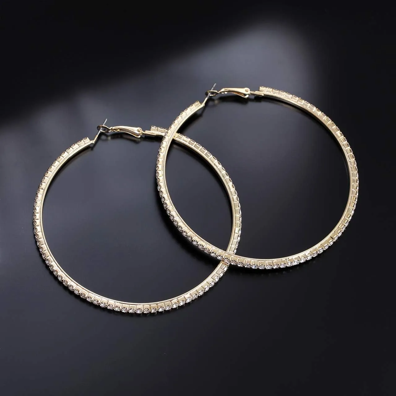 Large Hoop Earrings for Women Rhinestone Crystal Big Circle Hoops Stud Earrings Bridal Wedding Jewelry