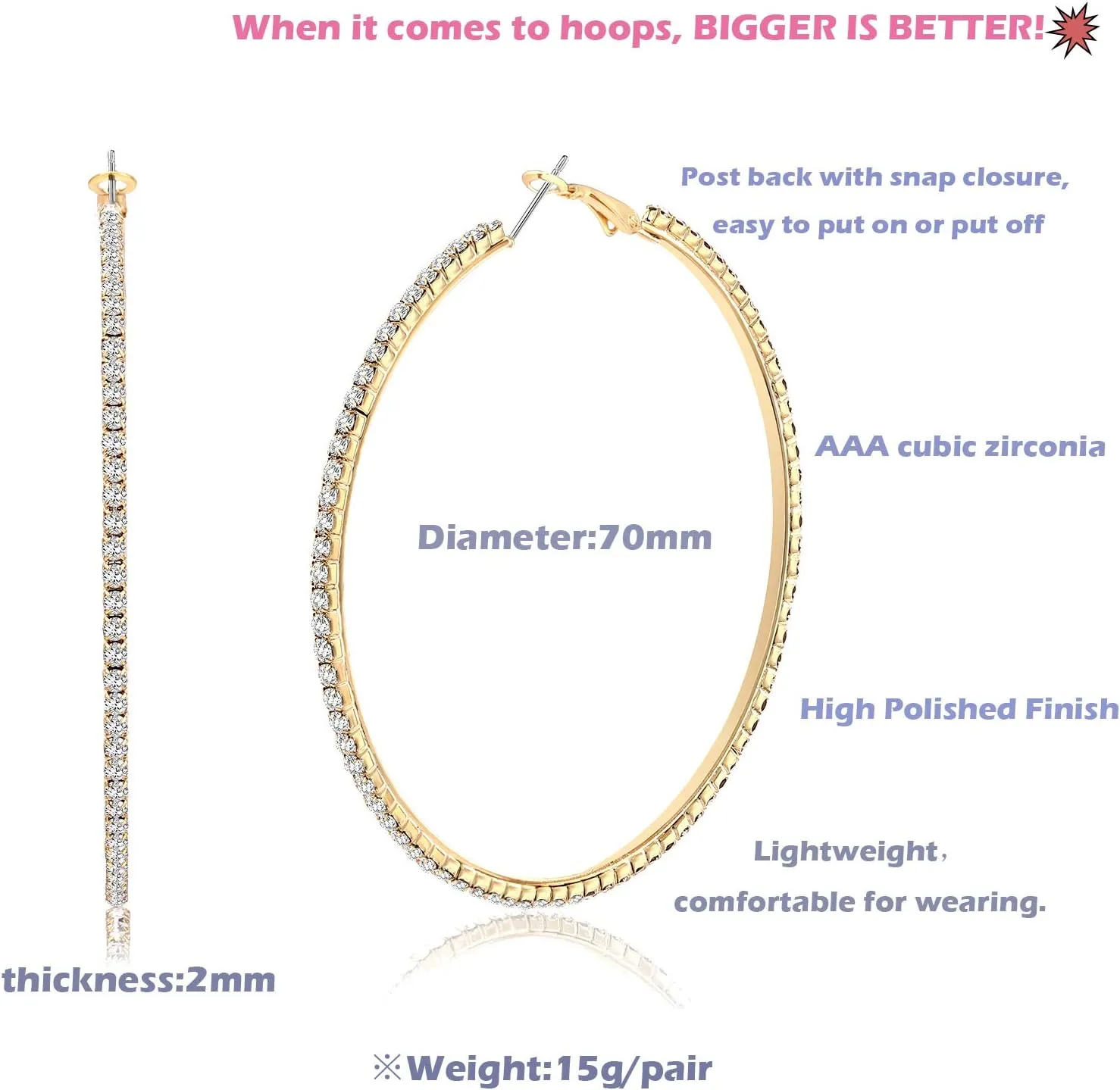 Large Hoop Earrings for Women Rhinestone Crystal Big Circle Hoops Stud Earrings Bridal Wedding Jewelry