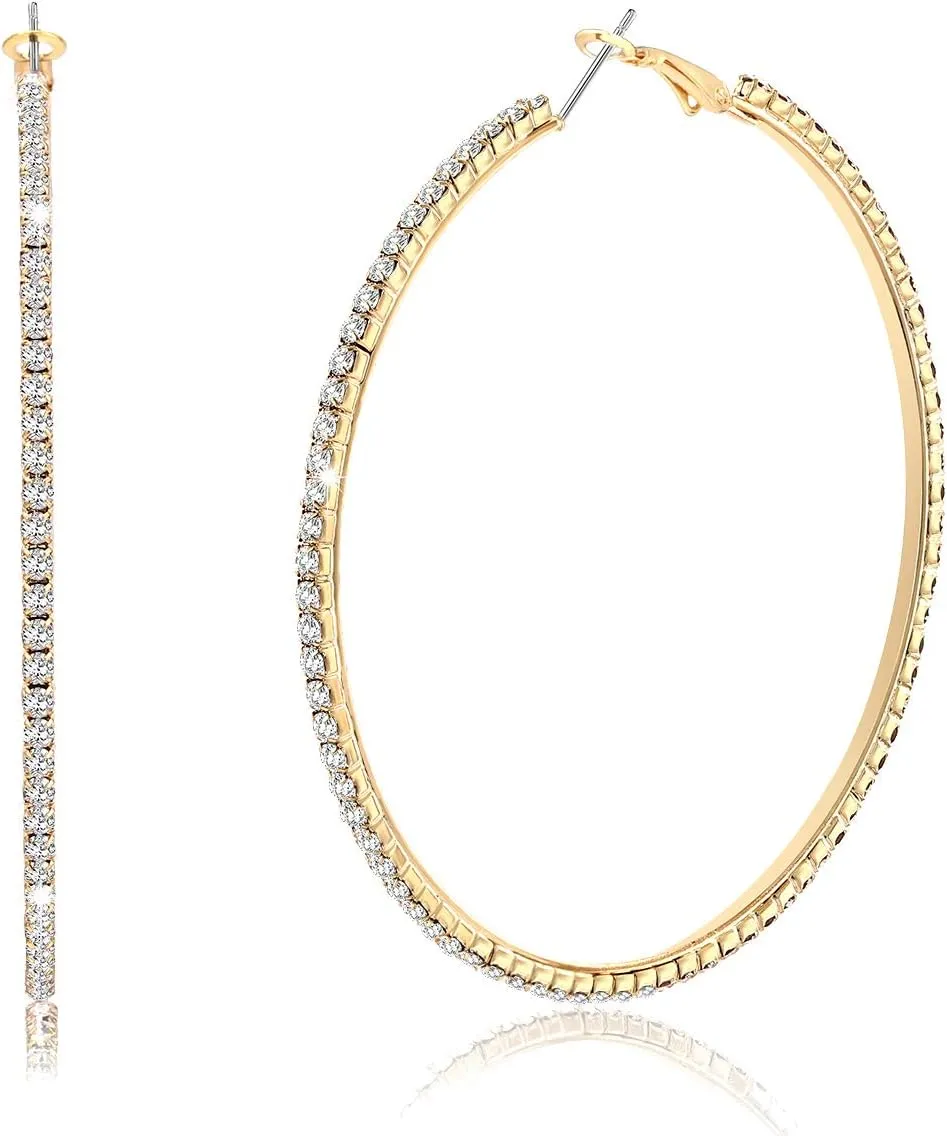 Large Hoop Earrings for Women Rhinestone Crystal Big Circle Hoops Stud Earrings Bridal Wedding Jewelry