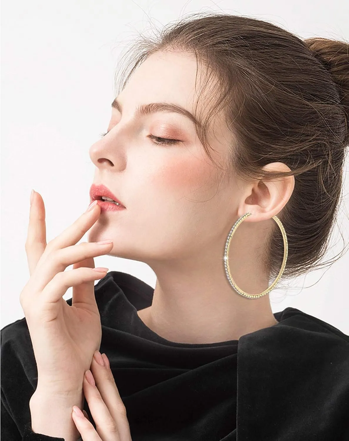 Large Hoop Earrings for Women Rhinestone Crystal Big Circle Hoops Stud Earrings Bridal Wedding Jewelry