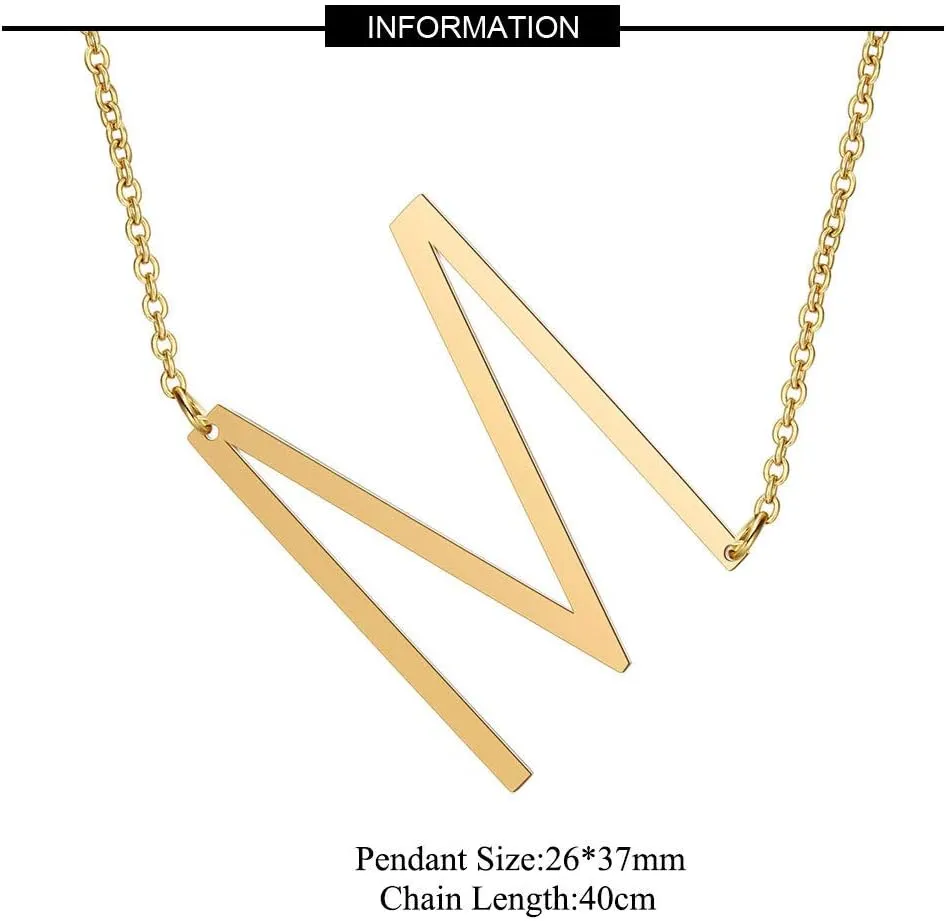 Large Sideways Initial Necklace for Women Big Capital Letter Necklaces Minimalist Stainless Steel 18K Gold Monogram Letter Necklace, Gift Ideas (26 Alphabet)