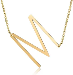 Large Sideways Initial Necklace for Women Big Capital Letter Necklaces Minimalist Stainless Steel 18K Gold Monogram Letter Necklace, Gift Ideas (26 Alphabet)