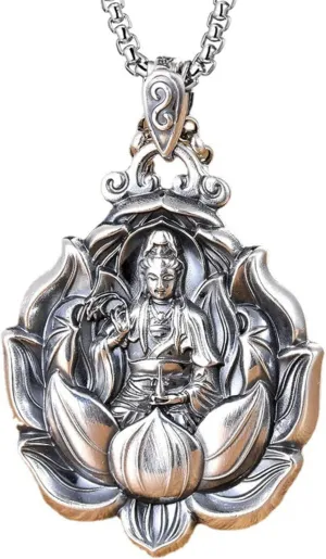 Laughing Buddha Necklace Sterling Quan Yin Pendant Lucky Keel Chain Amulet Feng Shui Jewelry Blessing Gift for Women Men