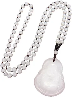 Laughing Buddha Pendant Necklace Green Black Imitation Jade Buddha Guanyin Crystal Beaded Rope Chain Gemstone Lucky Amulet Jewelry for Women Men-white buddha