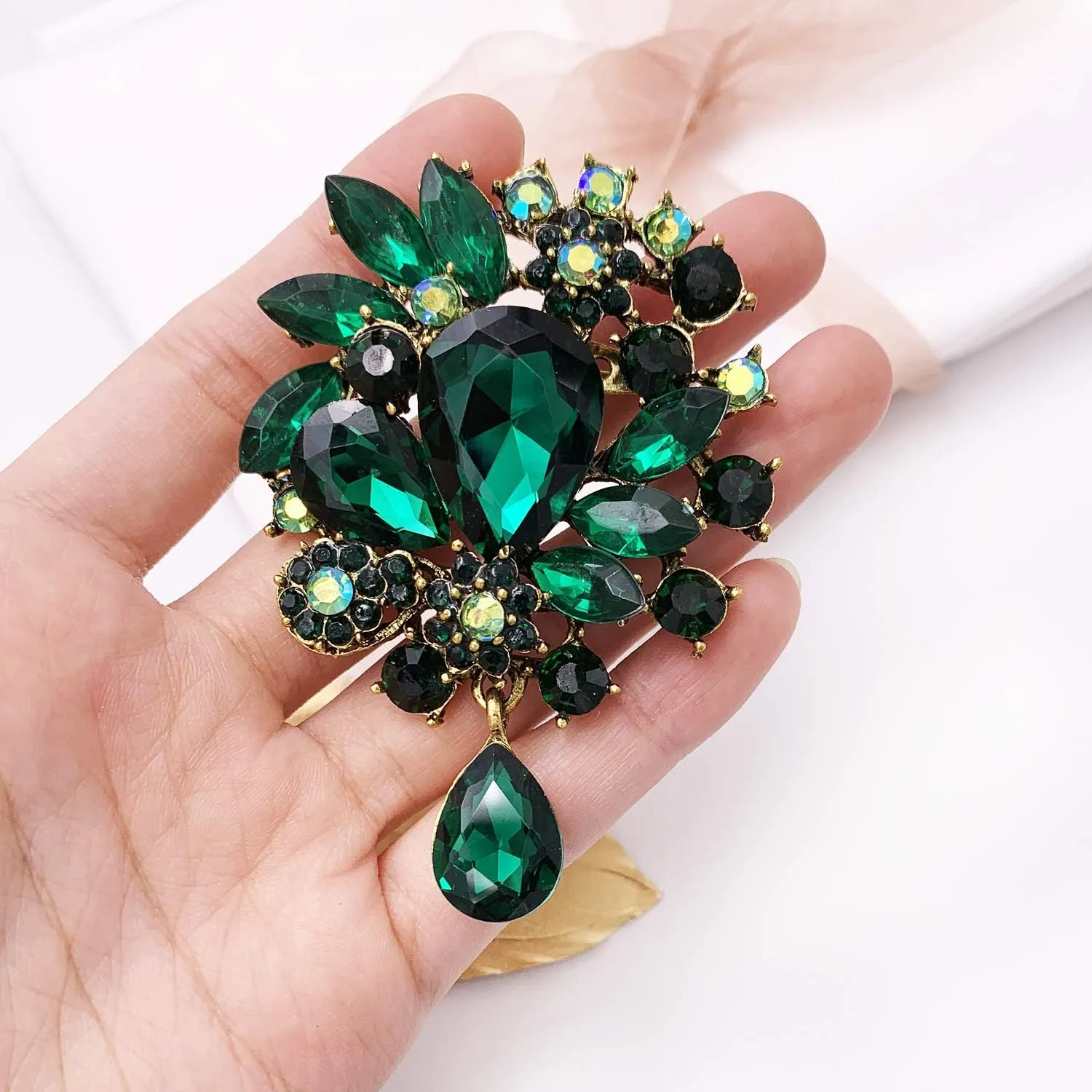 LAXPICOL Vintage Wedding Bridal Big Blue Crystal Rhinestone Tear drop Brooch Pin for Women