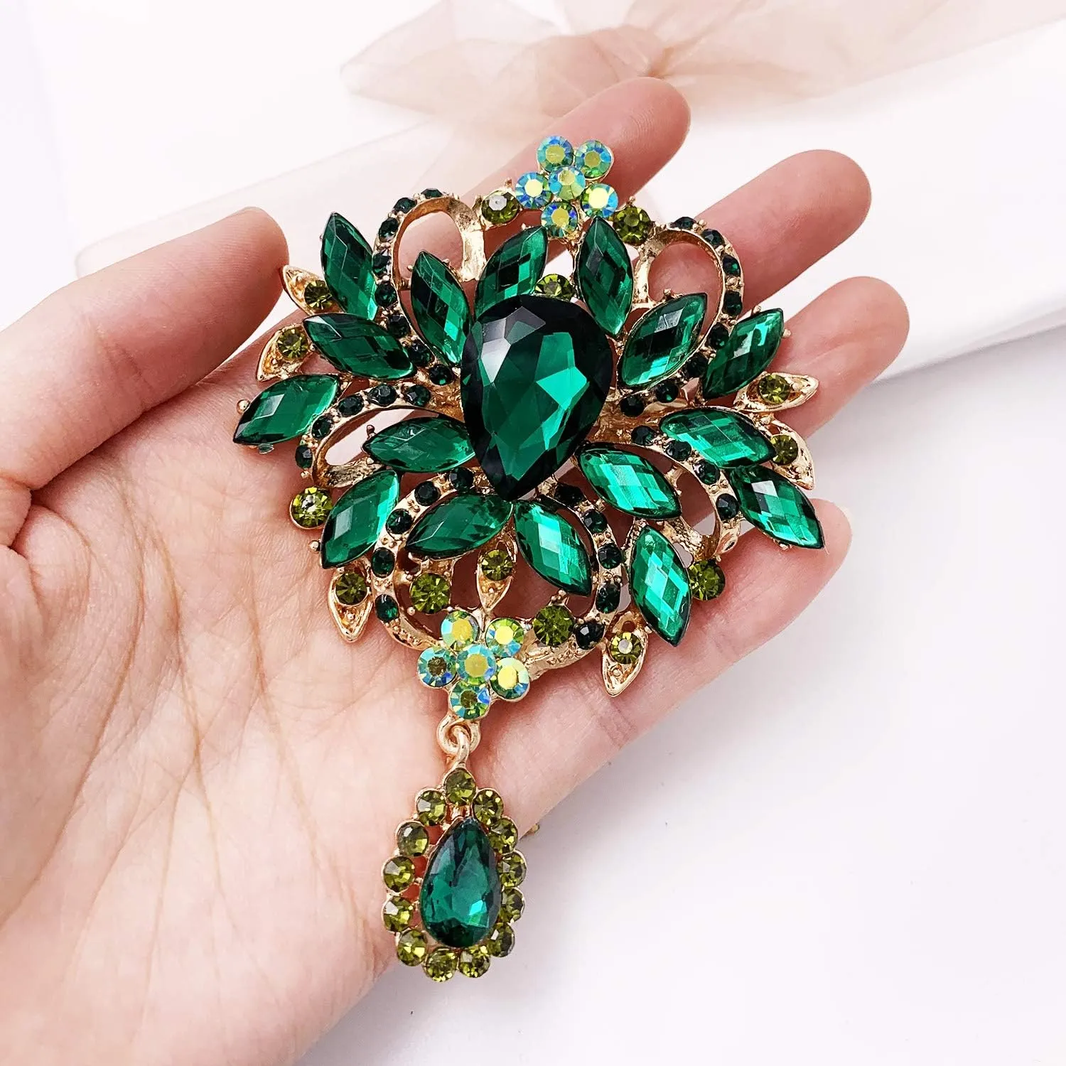 LAXPICOL Wedding Bridal Big Brown Crystal Rhinestone Bouquet Brooch Pin for Women Golden Tone