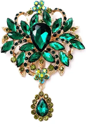 LAXPICOL Wedding Bridal Big Brown Crystal Rhinestone Bouquet Brooch Pin for Women Golden Tone