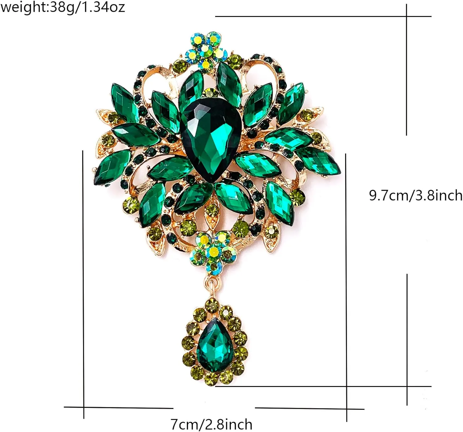 LAXPICOL Wedding Bridal Big Brown Crystal Rhinestone Bouquet Brooch Pin for Women Golden Tone