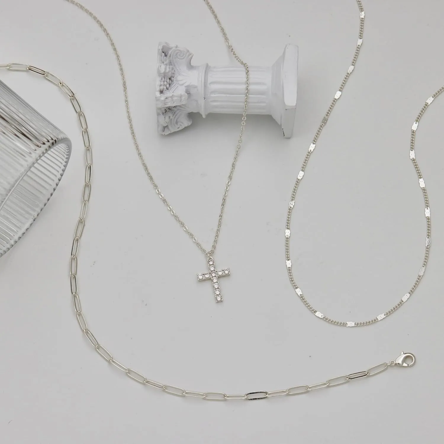 Layered Gold Necklaces for Women,Stackable Dainty 14K Gold Silver Plated Trendy Circle Paperclip Chain Pendant Choker Necklace,Simpl Diamond Cross Bow Jewelry Set Gifts for Women