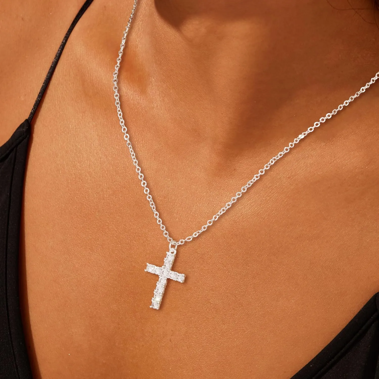 Layered Gold Necklaces for Women,Stackable Dainty 14K Gold Silver Plated Trendy Circle Paperclip Chain Pendant Choker Necklace,Simpl Diamond Cross Bow Jewelry Set Gifts for Women