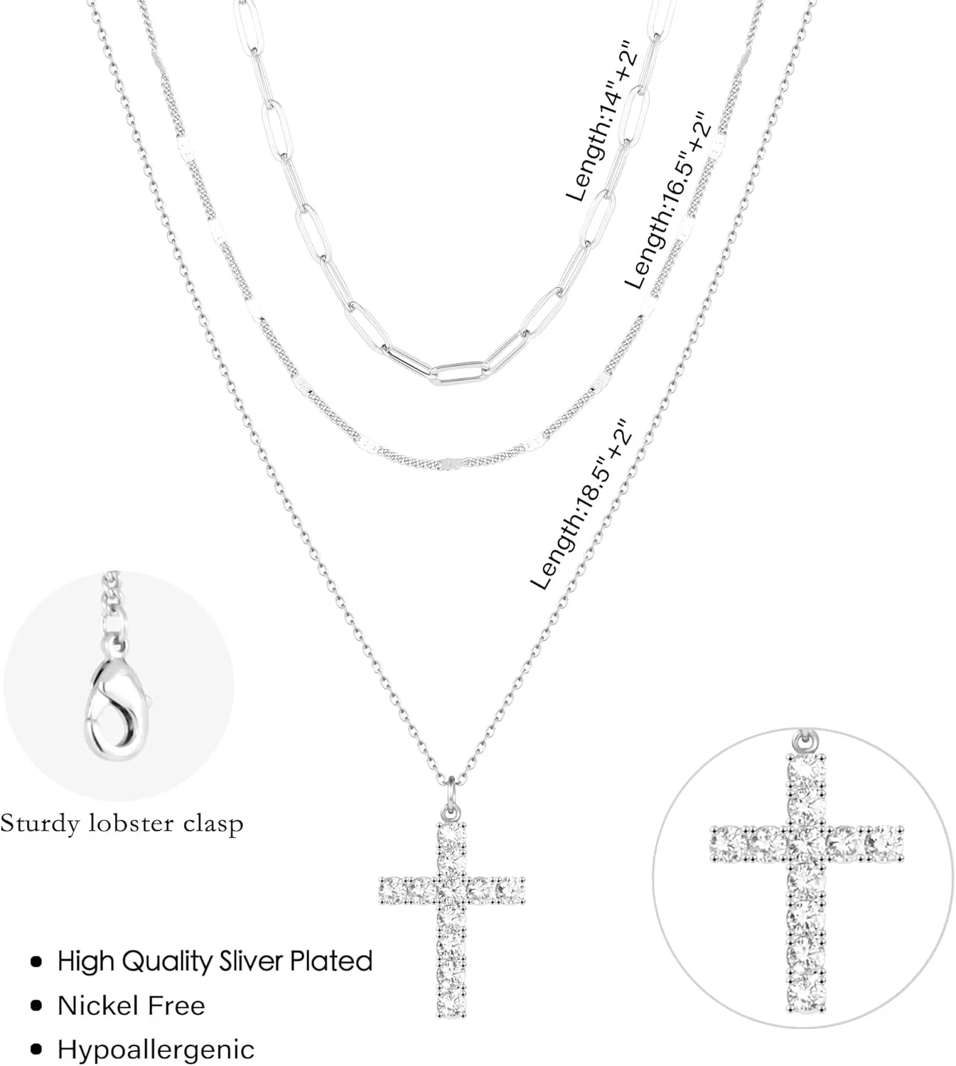 Layered Gold Necklaces for Women,Stackable Dainty 14K Gold Silver Plated Trendy Circle Paperclip Chain Pendant Choker Necklace,Simpl Diamond Cross Bow Jewelry Set Gifts for Women