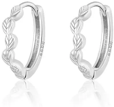 Leaf 925 Sterling Silver Tiny Hoop Earrings for Women Leaves Cartilage Small Huggie Hoops Earring Sleeper Wrap Cuffs Cute Jewelry Gifts Birthday