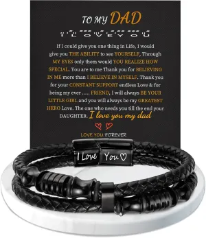 Leather Bracelets for Men I Love You Gifts for Him Father's Day Gifts for Men Bracelet Birthday Gifts for Dad Son Boyfriend Husband Graduation Gifts for Him 2023 Braided Engraved Wedding Anniversary Christmas Jewelry