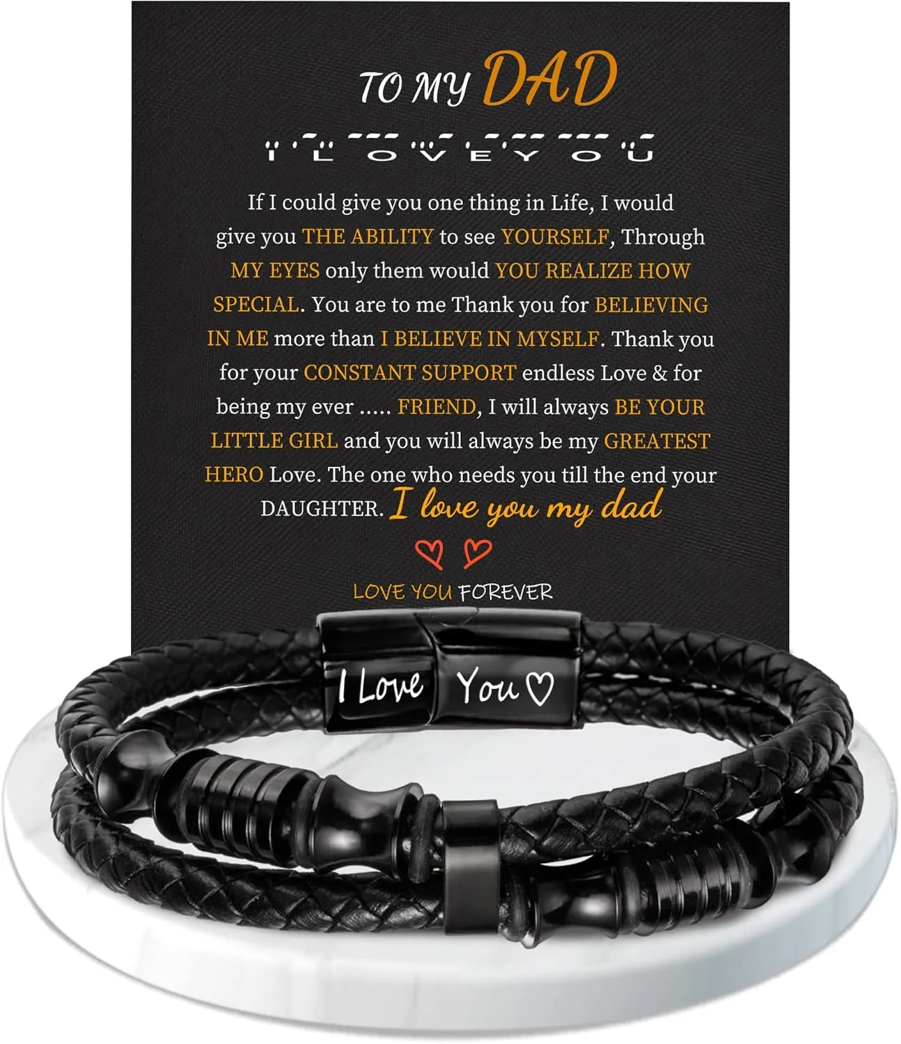 Leather Bracelets for Men I Love You Gifts for Him Father's Day Gifts for Men Bracelet Birthday Gifts for Dad Son Boyfriend Husband Graduation Gifts for Him 2023 Braided Engraved Wedding Anniversary Christmas Jewelry