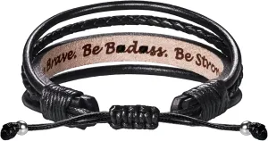 Leather Bracelets for Men Women Inspirational Gifts for Him Her Handmade Black Braided Motivational Birthday Gift for Boyfriend Husband Dad Anniversary Christmas Mens Stocking Stuffers