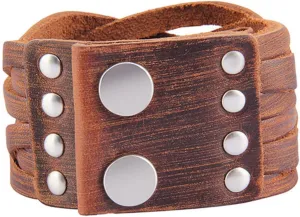 Leather Woven Bracelet Vintage Fashion for Party Traveling Handmade Braided Wrap for Men Women